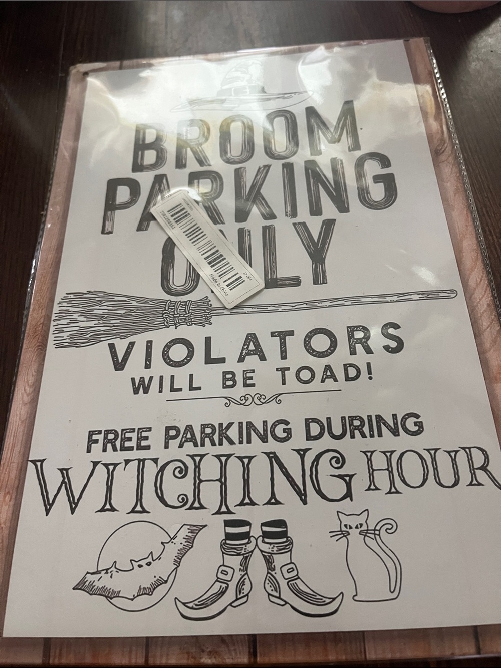 Broom Parking Only Halloween Sign - White with Black Print